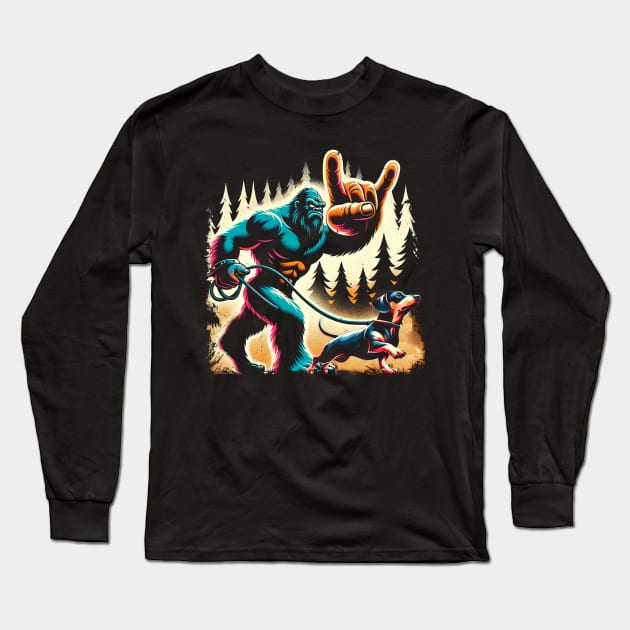 Bigfoot Walking Dachshunds Dreams, Stylish Tee for Dog Devotees Long Sleeve T-Shirt by Gamma-Mage